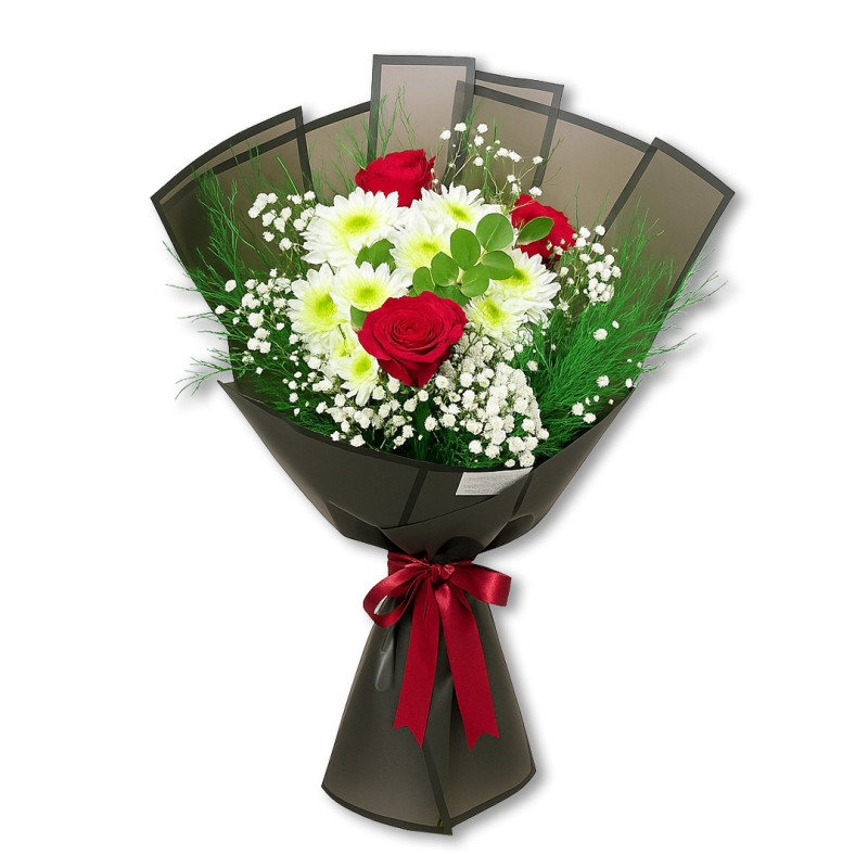 SİYAH BUKET KAĞIDINDA GÜL PAPATYA M