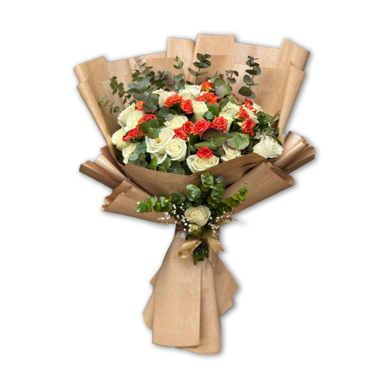 NİŞAN BUKETİ BEYAZ GÜL TURUNCU ÇARDAK GÜL 30'LU