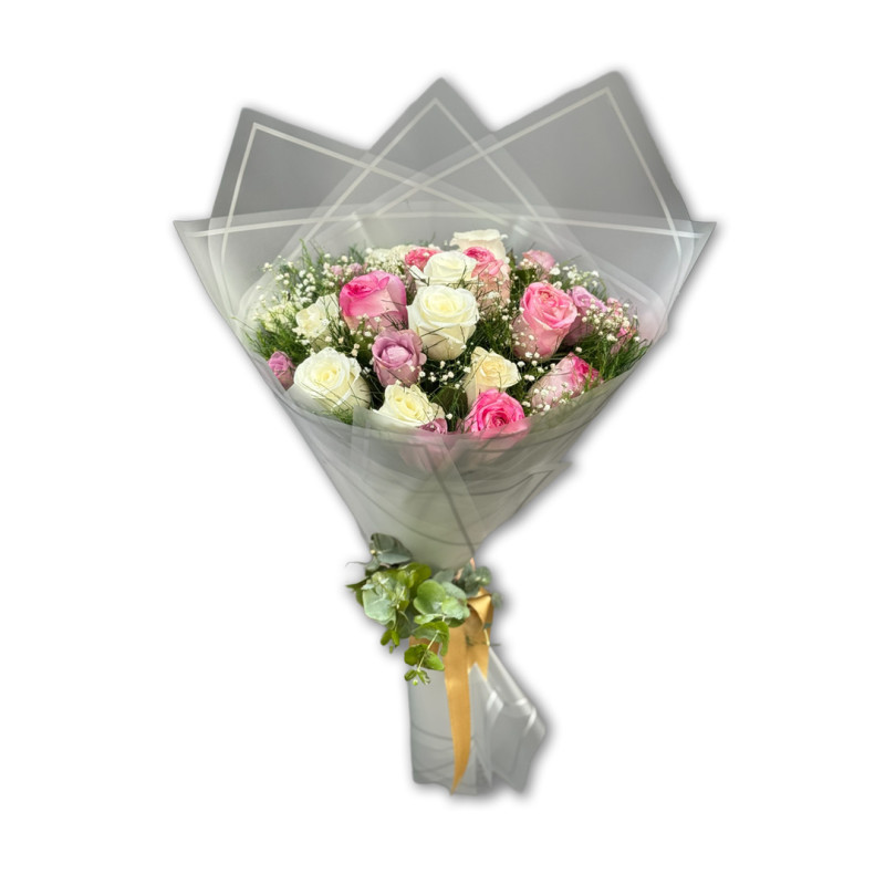  BEYAZ PEMBE GÜL BUKETİ 20'Lİ