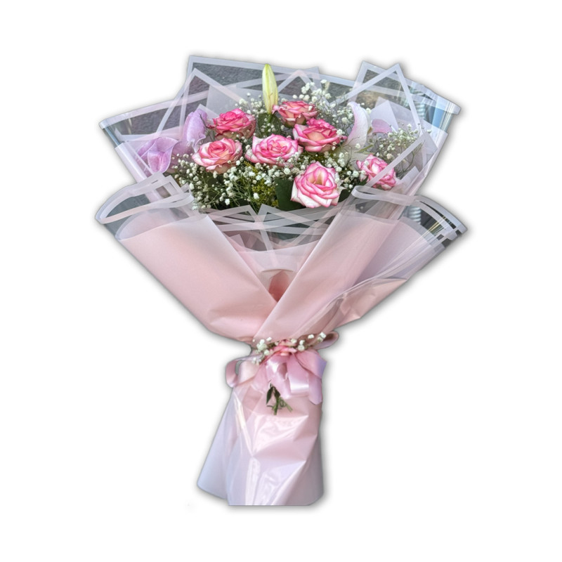 PEMBE BUKET KAĞIDINDA PEMBE 7 GÜL